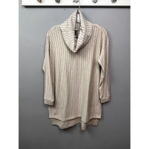 Capote Striped Cowl neck Womens XS‎ Oatmeal striped Pockets Fleece Stretch NEW